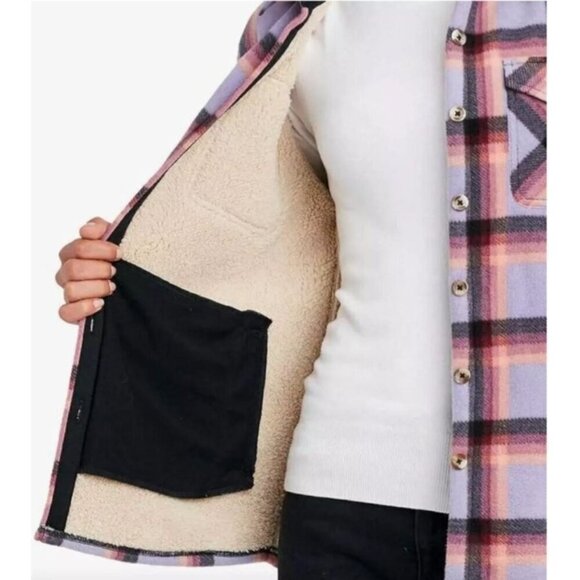 Sage Collective Jacket Plaid Sherpa Lined Size S Shacket Purple Western - Picture 3 of 12